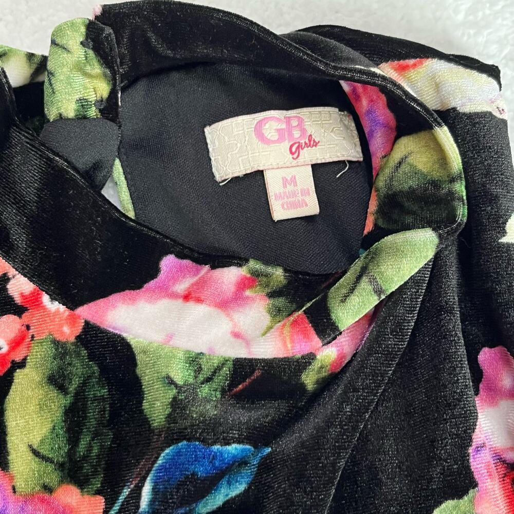 CB Girls Size 10 Dress Velvet Like Stretch Soft Floral - Picture 3 of 5
